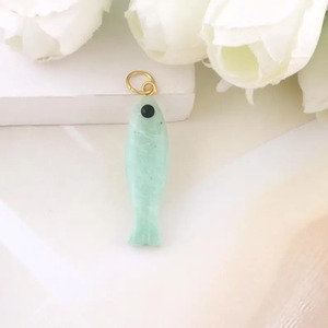 Natural Amazonite With Peridot Birthstone Fish Eye Pendant, Handmade Carved Gemstone Necklace Gold Plated Lucky Fish Jewelry - Product Image 5
