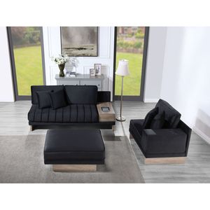 Divano Sezionale Reversibile Memphis 122.5"W in Velluto Nero con Contenitore Ottomana, Cassetto e Prese USB per Soggiorno - Product Image 2