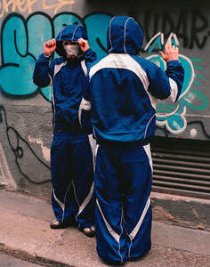 Ensemble de survêtement réfléchissant léger pour l'hiver, grande taille, streetwear, 2 pièces (veste et pantalon), coupe-vent en nylon, personnalisable - Product Image 1