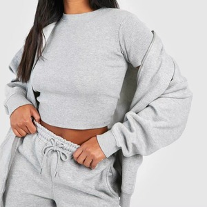 Women's Casual Solid Two Piece <b>Sweat</b> <b>Set</b> Zipper Hoodie Sweatshirt 100% Cotton High Waist Pants Joggers Suit Outfits Tracksuit - Product Image 6