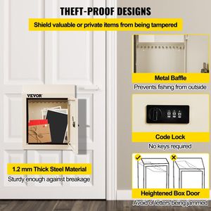 Through-the-Door <b>Locking</b> Drop <b>Box</b> 11.8\" X 4.3\" X 14.2\" 1.77\" Chute Code Lock Door Slot Mailbox - Product Image 4