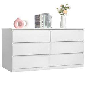 Cassettiera Moderna Bianca a 6 Cassetti per Camera da Letto, Soggiorno, Ingresso o Seminterrato, Ampio Spazio di Archiviazione, Stile Quercia, Mobile in MDF - Product Image 6