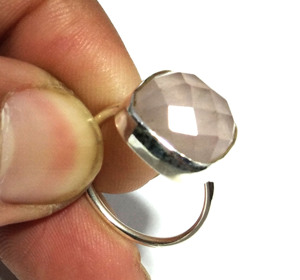 Bague de mariage vintage en argent sterling avec pierre précieuse en quartz rose naturel, sertie de griffes, en forme de poire, pour unisexe/femmes - Product Image 5