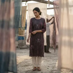 Kurti en coton imprimé pour femmes, manches trois quarts, col rond, confortable, vêtements ethniques décontractés, vêtements traditionnels faits à la main - Product Image 1