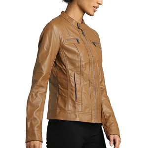 Veste en cuir pour femme, coupe décontractée, style bomber, marron chocolat, fermeture éclair vintage, streetwear, vêtements d'extérieur décontractés - Product Image 4