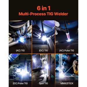 Saldatrice ad Arco Manuale 225A 6 in 1 per Metallo e Alluminio con Ampio Display LED, Compatibile con AC TIG/DC TIG/AC Pulse TIG/DC Pulse TIG/Spot - Product Image 2