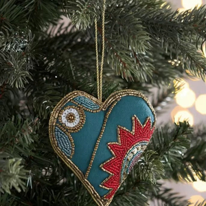 Unique Handmade Christmas Hanging Ornaments with Detailed Beading for Modern Artistic Holiday Home Styling - Product Image 1