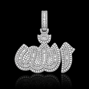 Nueva Joyería de Lujo con Símbolo Musulmán Islámico de la Palabra Árabe 'God Bless', Completamente Adornada con Diamantes Moissanite, Chapada en Oro de 14K, Estilo Hip Hop para Hombre - Product Image 1