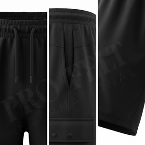 Shorts de sport cargo en polyester 100 %, séchage rapide, extensibles, pour entraînement fitness, avec poches, logo personnalisé imprimé. - Product Image 4