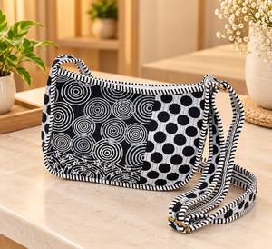 Sac à main matelassé en coton léger à rayures noires et blanches, imprimé vintage, pour femme, sac bandoulière de vacances - Product Image 1