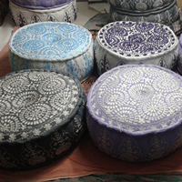 Pouf brodé en coton, pouf de sol rond et carré, grand coussin