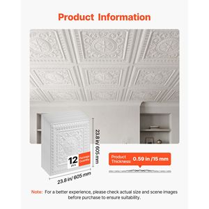 Plaques de plafond en PVC 24x24, lot de 12, blanches, panneaux géométriques 3D, lisses, à suspendre, résistantes aux chocs, peignables - Product Image 2