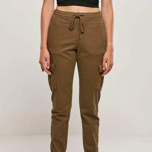 Pantalon cargo femme taille mi-haute avec cordon de serrage, cheville élastiquée, couleur unie, poches, style printemps, 100% toile de coton - Product Image 5