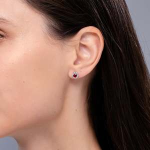 Boucles d'oreilles clous en or jaune 14 carats avec halo de diamants et rubis naturels, élégantes, pierre de naissance de juillet, bijoux fins pour femmes - Product Image 2
