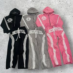 Conjunto de Chándal Obscure con Sudadera con Capucha y Cremallera Completa y Pantalones, Unisex, Estilo Urbano, Casual, Holgado, Otoño, 100% Algodón Transpirable - Product Image 1