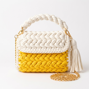 Bolso Bandolera de Mujer 100% Hecho a Mano con Tejido Trenzado de Poliéster, Correa de Cadena con Cierre Dorado, de Algodón, Pequeña Capacidad, para Uso Diario - Product Image 4