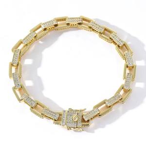 Indian Manufacture Unisex Hip Hop Iced Out Diamond <b>Silver</b> Plated Luxury <b>Bracelet</b> with Secure Box Clasp Available Factory Price - Product Image 1