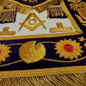 Delantales Ceremoniales de Cuero Bordados a Mano de la Francmasonería, Ajustables, con Pin de Seguridad, de Alta Calidad, Lavables, Diseño Exclusivo Premium - Product Image 5