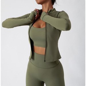 Wholesale Luxury Fall Zip up Gym Fitness Set 3 Pcs Long Sleeves Activia Bra and Yoga Pants Fitness Leggings - Product Image 3