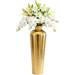 Modern Brass <b>Vase</b> with White Lilies and Pink <b>Roses</b> for Wedding Tabletop Decor Golden Finish Holds Water Home Decorative - Product Image 6