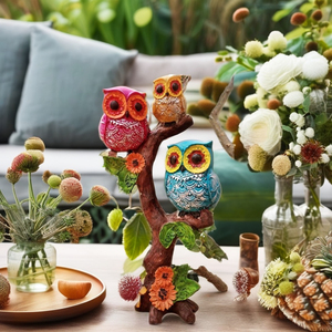 Sculpture décorative artisanale de famille de hiboux avec un design d'arbre Art Déco d'origine indienne pour les occasions de Diwali et de mariage - Product Image 3