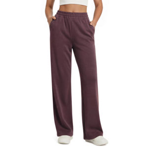 Pantalon de jogging ample personnalisé avec logo brodé en coton pour femme, coupe droite évasée à rayures, jambe large - Product Image 1