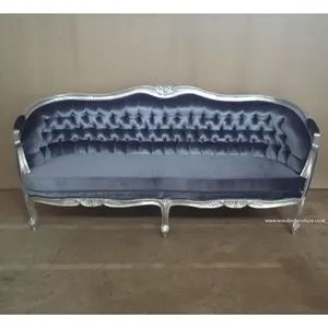 Sofá de madeira do quadro do sofá do estilo francês estofado na tela de veludo com adornado para a mobília home europeia