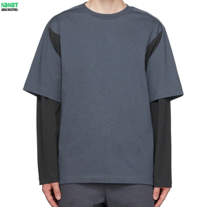 T-<b>Shirt</b> Contrast Trim Knitted Solid Color Street Style O-Neck Top Casual Skate Culture Apparel Solid Colorway Menswear Product - Product Image 1