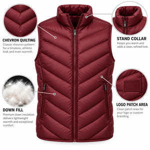 Gilet matelassé bordeaux pour homme, col montant, coupe-vent, en coton, sans manches, fermeture éclair, écologique, respirant, séchage rapide - Product Image 3