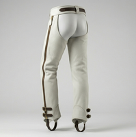 Chaps d'équitation western en cuir véritable blanc avec fermeture à boucle et sangles réglables, durables pour hommes