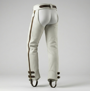 White Genuine Leather English <b>Riding</b> <b>chaps</b> with Zipper Closure and Adjustable Straps for Men - Product Image 3