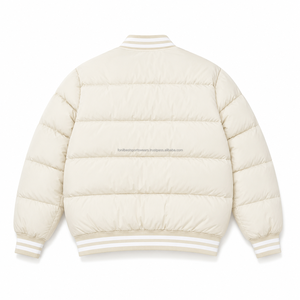 <b>Men</b> <b>White</b> Puffer <b>Jacket</b> Winter Casual Eco-Friendly Worsted Fabric Windproof Cotton Filling Zipper Closure Solid Color Hooded - Product Image 2