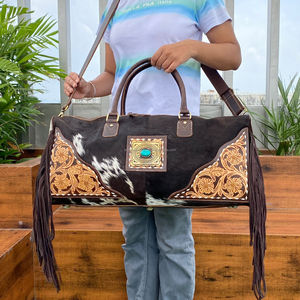 Premium fait à la main personnalisé usiné à la main en cuir de vachette frange sac de sport Weekender voyage organisateur en cuir véritable unisexe Duffle - Product Image 4