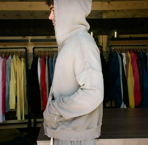 Sweat-shirt à capuche délavé pour homme, en coton molletonné vintage, style streetwear décontracté - Product Image 4