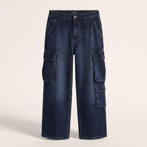 กางเกงยีนส์คาร์โก้ลำลองผู้ชาย ซิปกลาง ผ้าฝ้ายผสมเป็นมิตรต่อสิ่งแวดล้อม ผ้าฝ้าย PIW ยืดหยุ่น ใส่สบาย รับผลิตแบรนด์ส่วนตัว ขายส่ง - Product Image 1