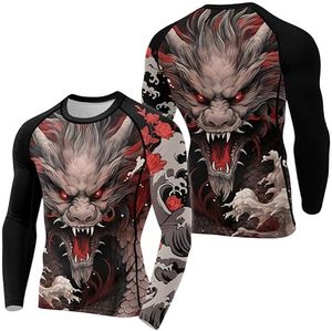 Men's Long Sleeve Rash Guard Compression Shirt Full Print Dragon Design Sublimation Quick Dry Polyester Spandex - Product Image 1