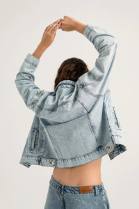 Women's Stonewashed <b>Denim</b> <b>Jacket</b> Full Sleeve Button Closure Turn-down Collar Casual Vintage Style Regular Fit - Product Image 3