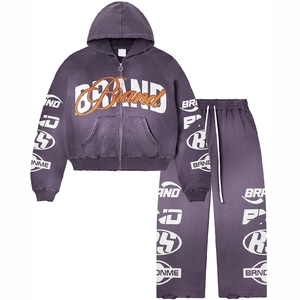 Diseña Tu Propio Chándal Ecológico de Peso Medio con Lavado Ácido, Sudadera con Capucha y Cordón Ajustable, Pantalones Deportivos Unisex, Ropa Casual de Invierno - Product Image 1
