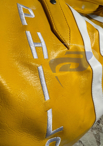 Bolsa de Viaje de Cuero Resistente Reflectante Amarilla con Rayas Blancas Estilo Deportivo de Gran Capacidad de Philo Affiliates Sorority - Product Image 5