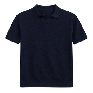Polo en tricot bleu marine classique pour homme, manches courtes, coupe ajustée, respirant, style décontracté, qualité supérieure, vêtement de mode pour affaires - Product Image 1