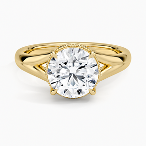 Bague de fiançailles solitaire en diamant à tige fendue et bordure milgrain - Product Image 1