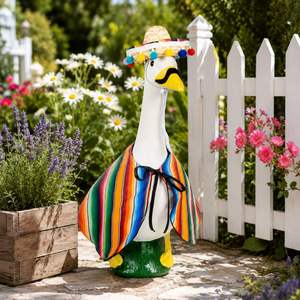 <b>Mexican</b> Fiesta Goose <b>Costume</b> Rainbow Poncho Straw Sombrero Funny Mustache Porch Lawn Decoration - Product Image 2