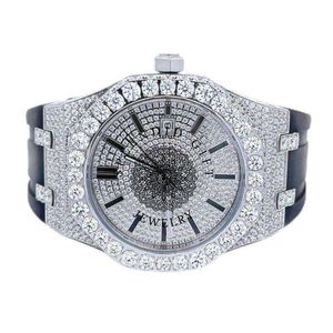 Montre de luxe pour homme avec diamants, boîtier en argent moissanite 28 mm, mouvement à quartz analogique ETA, résistance à l'eau 10 m, verre saphir, mariage - Product Image 4