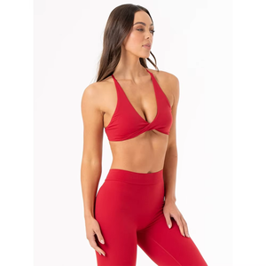 Ensemble 2 pièces pour femme, rouge cerise, OEM, avec leggings froncés en V et soutien-gorge, nouveau, respirant, pour le yoga, effet push-up fessier, vente chaude - Product Image 2