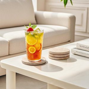 Juego de Posavasos de Piedra de Travertino Natural Hechos a Mano con Base de Corcho, Posavasos Redondos para Mesa de Café, Decoración del Hogar - Product Image 3