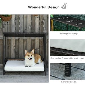 Casa para Perros y Gatos de Mimbre Mediana con Cama de Ratán para Cachorros, Sofá para Mascotas de Interior/Exterior para Jardín/Patio con Cojín Extraíble - Product Image 5