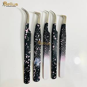 Pince à épiler professionnelle haut de gamme pour extensions de cils, double ton, 45° 90° droite et courbée, en acier inoxydable, pointe lisse, prise ferme, pour salon - Product Image 5