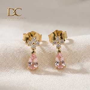 Pendientes de Oro Amarillo Sólido de 14 Quilates con Diamante Cultivado en Laboratorio Certificado por IGI y Zafiro Padparadscha para Mujer, Regalo para Cualquier Ocasión - Product Image 6