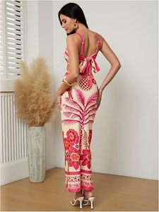 Vestido Largo de Gasa Tropical para Mujer, con Lazo en la Espalda, Sin Mangas, Formal y Casual, para Primavera/Verano, Vacaciones, 100% Algodón - Product Image 3