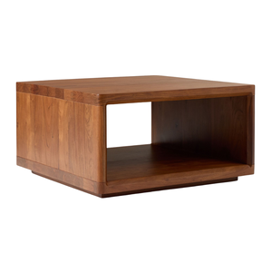 Table basse en teck massif de qualité supérieure, table centrale rectangulaire moderne, profil bas avec rangement ouvert et bords lisses - Product Image 4